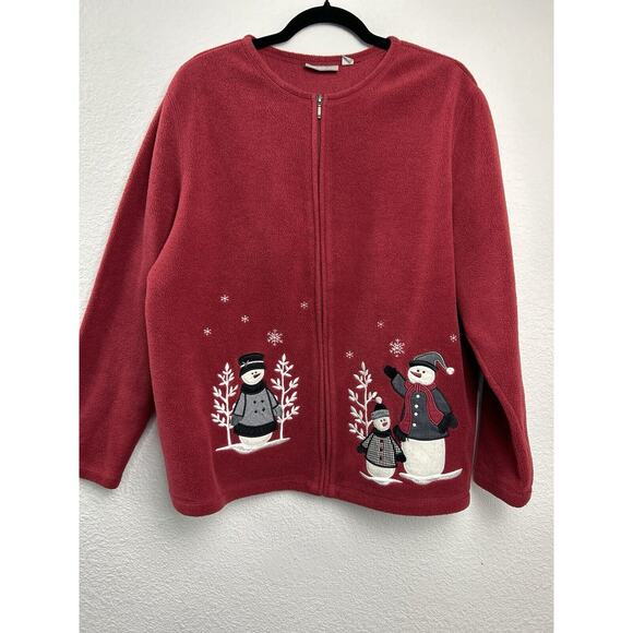 Croft & Barrow Fleece‎ Jacket Women Size 1X Red Snowman Design Christmas Winter - Picture 1 of 10